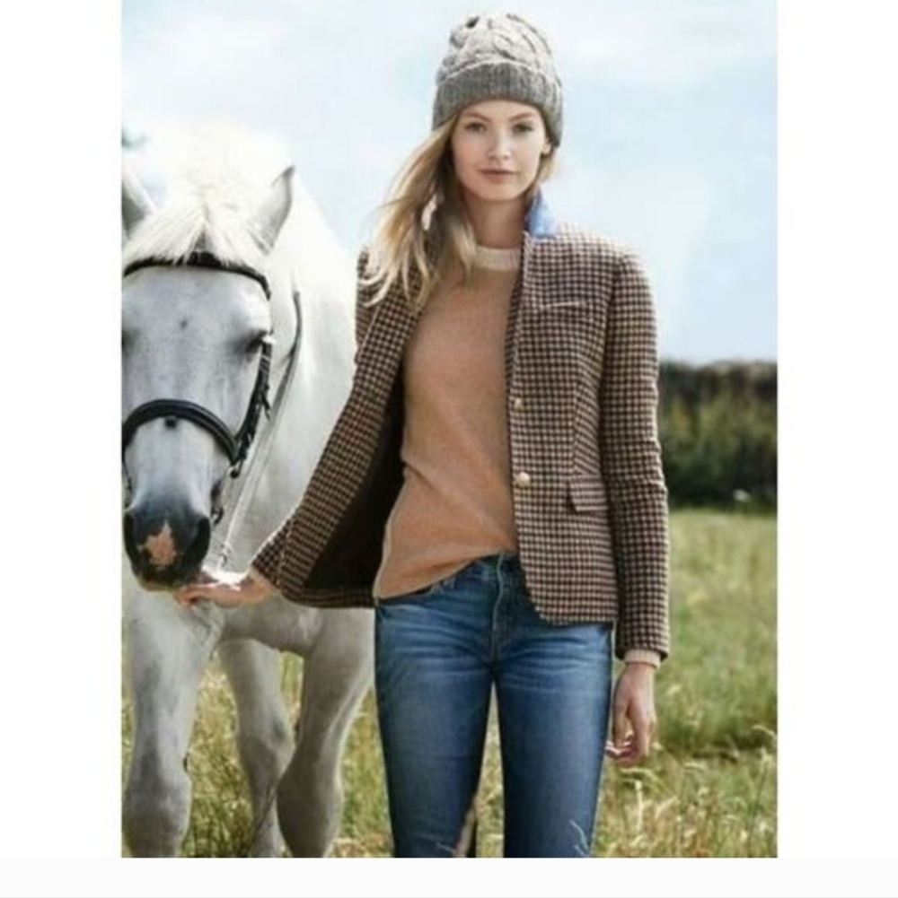 J. Crew Brown Houndstooth Schoolboy Blazer Size 4 - Picture 2 of 11